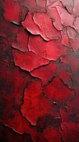 Textured red wall exhibiting deep cracks and layers adds an artistic touch to modern decor in a contemporary setting photo