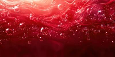 Bubbles rise in a rich red liquid creating an enchanting, textured display of movement and color photo