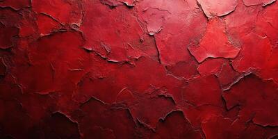 Textured red surface with deep cracks creates a striking visual effect in an artistic setting photo