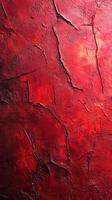 Textured red wall with deep cracks showcasing a vibrant and dramatic appearance in soft light photo