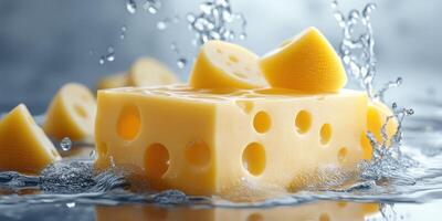 Melted cheese splashes into water, creating an engaging and dynamic culinary moment photo
