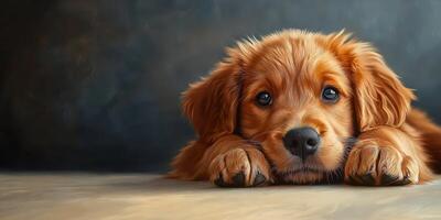 Golden retriever puppy resting on a soft surface in a cozy indoor setting captured during daylight hours photo