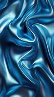 Shimmering blue satin fabric with elegant folds and intricate texture, perfect for fashion and interior design projects photo