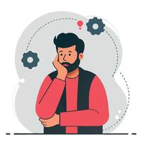 Conceptual Illustration of a Man Deep in Thought Embracing His Ideas vector