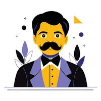 Conceptual Illustration Depicting a Man with a Mustache Wearing a Hat vector