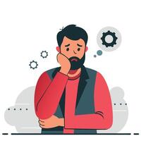 Contemplative Man Pondering Complex Concept in Abstract Illustration vector
