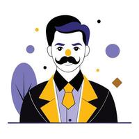 Portrait of a Man with a Stylish Mustache and a Thoughtful Expression vector