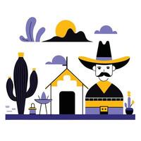 Serene Mexican Inspired Ranch Concept with Inviting Desert Landscaping vector