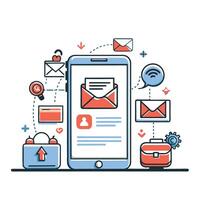 Conceptual Illustration of Mobile Inbox for Smartphones with Animated Notifications vector