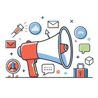 Amplifying Ideas Concept Illustration of Megaphone Communicating Message vector