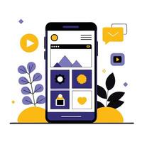 Futuristic Mobile UI UX Concept Illustration with Vibrant Colors and Geometric Shapes vector