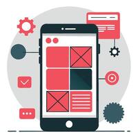Mobile Wireframe Illustration Showcasing Conceptual Design Elements vector