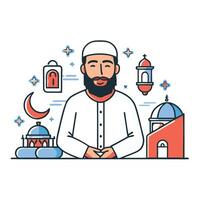 Portrait of a Devout Muslim Man in Traditional Attire vector