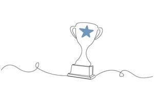 Simple hand-drawn minimalist trophy one-line art drawing. Winner trophy continuous outline vector