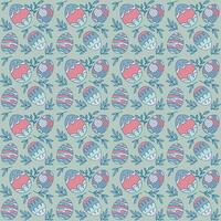 Seamless pattern with Easter eggs and foliages on green background. vector