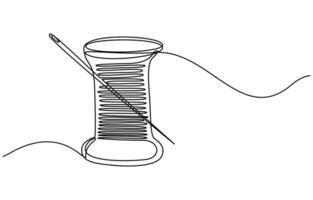 Single one line drawing Needle spool of thread button Design for sewing and cutting vector