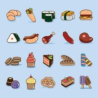 Collection of food from various countries in flat design style with outline vector