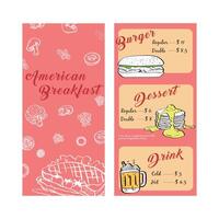 American breakfast sketch menu template vector