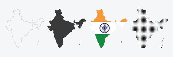 India map in various style outline, grey, flag color, and dotted vector