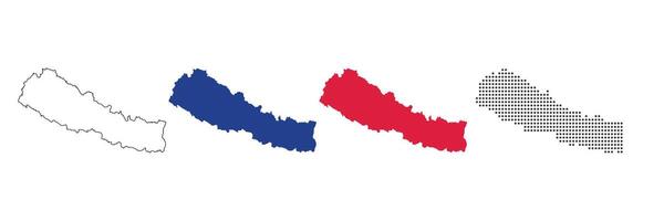 Nepal map in various style outline, blue, red, and dotted vector