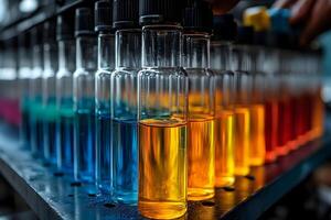 Chromatic Liquid Spectrum, Laboratory Vials Displaying Diverse Hues of Science photo