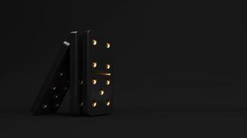 Tiles, blocks of dominoes with even dots on a black background. Domino effect business concept, logo for companies, trainings. Board game of dice with a winner and a loser. photo