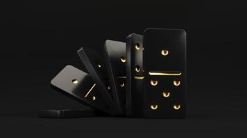 Domino game with even dots on a black background. Domino effect business concept, logo for companies, trainings. Board game of dice with a winner and a loser. photo
