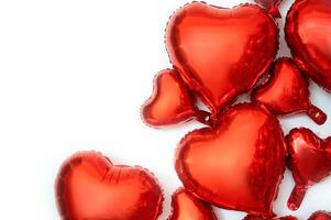 frame for text and foil balloons in the shape of hearts. balloons of various sizes from large to small hearts. balloon hearts are located on the right side of the background. photo
