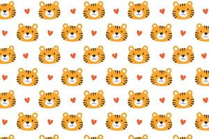 A seamless pattern with tiger faces and hearts vector