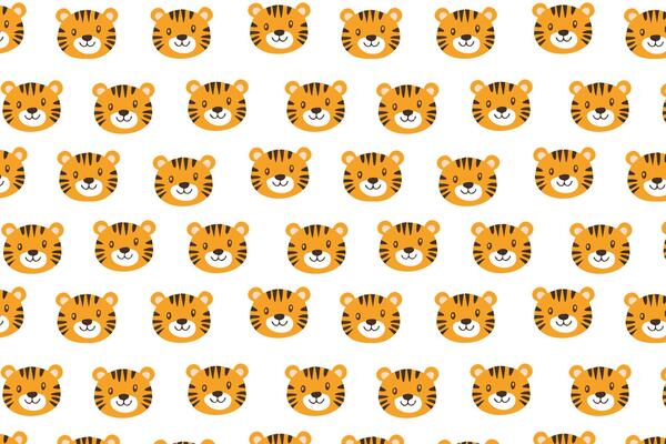 A pattern of tiger faces on a white background design