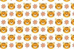 A pattern with a tiger face and flowers background illustration vector
