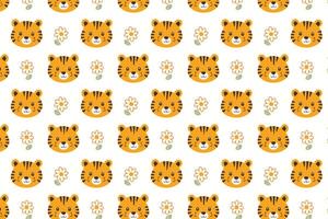 A pattern with a tiger face and flowers background vector
