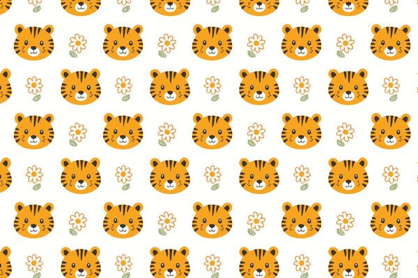 A pattern with a tiger face and flowers background