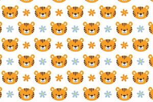 A pattern with a tiger face and flowers design vector