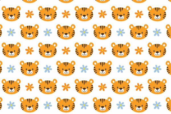 A pattern with a tiger face and flowers design
