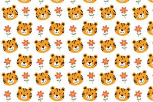 A pattern with tigers and flowers on it illustration vector