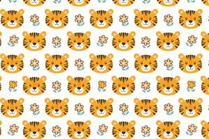 A pattern with a tiger face and flowers background design vector