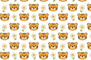 A seamless pattern with tigers and flowers on it vector