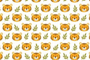 A pattern with a tiger's face and leaves illustration vector