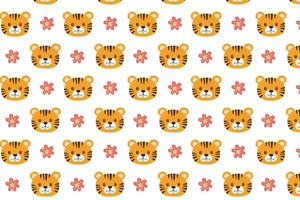 A seamless pattern with a tiger face and flowers design vector