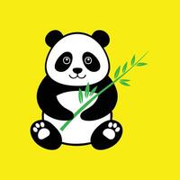 A panda bear holding a bamboo branch on a yellow background design illustration vector