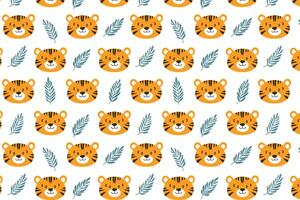 A pattern with tigers and leaves background vector