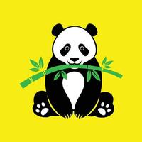 A panda bear sitting on a branch with leaves vector