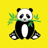 A panda bear holding bamboo sticks on a yellow background vector