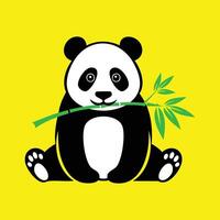 A panda bear sitting on a yellow background with bamboo vector
