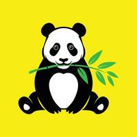 Simple panda bear holding a bamboo branch on a yellow background vector