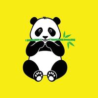 A panda is holding a bamboo stick on a yellow background vector