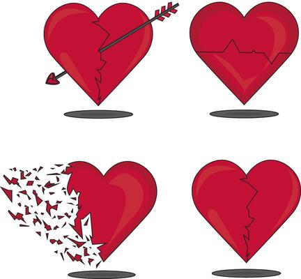 Four Broken Heart Icon Breakup Symbol Illustration