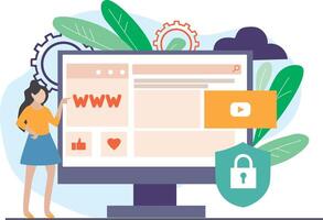 Internet Security Concept Secure Internet Connection Landing Page Design Template Website Illustration vector