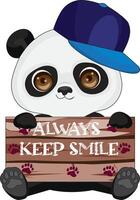 Panda With Board Always Keep Smile vector
